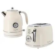 MegaChef 7-Cup Electric Tea Kettle + 2-Slice Toaster Combo Matte Cream Finish