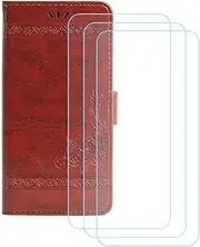 LCEHTOGYE Cover for ZTE Blade A53 + 3 Slice HD Tempered Glass,Shell PU BracketBumper Protective Back Case - Anti-Scratch Screen Protector for ZTE Blade A53-YSLC - Red