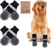 Pack of 4 Dog Socks Non-Slip Dog Socks Non-Slip Dog Socks Leak Protection Paw Protection Dog Adjustable Velcro Fastener for Indoor and Outdoor Use (S)