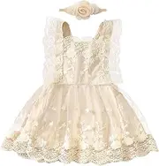 [AWIBMK] Baby Girls 1st Birthday Outfit Lace Romper Princess Tutu Dress Headband Cake Smash Clothes for Photo Shoot 2Pcs Sets