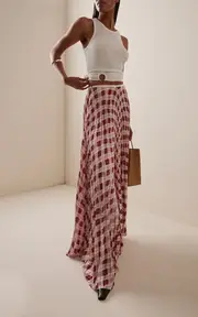 [S.S.DALEY] Kate Pleated Argyle-Print Silk-Twill Maxi Skirt