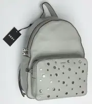 DKNY GENUINE LEATHER STUDDED BACKPACK LIGHT GREY NWT AUTHENTIC