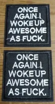 2 x AWESOME AS F**K Embroidered Patchs Motif 5.7cm x 5.7cm, Iron-on Sew or Glue