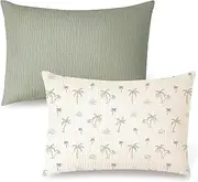 Muslin Toddler Pillowcase for 13x18 Pillow, 2 Pack Soft & Breathable Cotton Toddler Pillow Case, 100% Cotton Travel Pillow Covers for Children（Tree,Fog Green）