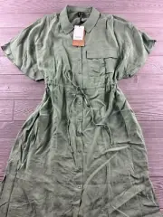 Vero Moda Green Shirt Dress, Drawstring Waist Button Collar Size XXL NWT