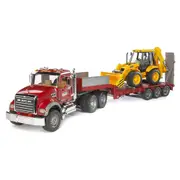 Bruder MACK Granite Truck with Low loader and JCB 4CX Backhoe Loader