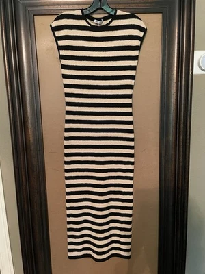 NWT Zara Black/Camel Stripe Cap Sleeve Knit Midi Dress - S