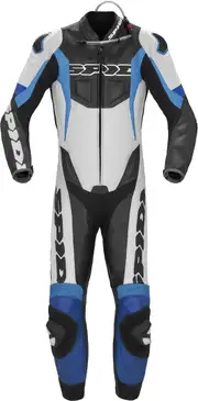 Spidi Sport Warrior Pro Perforated One Piece Motorcycle Leather Suit, black-blue, Size 50 for Men Black Blue