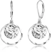 [ALEXCRAFT] Sterling Silver Disc Leverback Earrings for Women, Fashion Sliver Drop Dangle Earrings Jewelry Hypoallergenic Hammered Lightweight Leverback Dangle Earrng for Women
