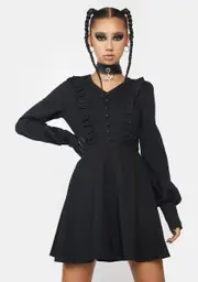 [Punk Rave] Dark Lotus Leaf V-Neck Dress
