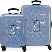 [Enso] We Love Flowers Suitcase Set Blue 55/68 cm Rigid ABS Combination Lock Side 104L 6 kg 4 Double Wheels, Blue, Luggage Sets