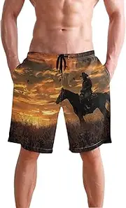 [XYMZR] Cowboy Sunset Orange Men's Swim Trunks Quick-Dry Bathing Suit Swimming Board Shorts S