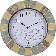 Garden Clock, Vintage Wall Clock, Garden Thermometer Outdoor Waterproof, Accurate Time Clock with Thermometer Hygrometer, Weatherproof Outdoor Indoor Wall Clock