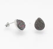 Drop Pear Shaped Rainbow Drusy Druzy Stud Earrings Anti-Tarnish Real 925 Silver