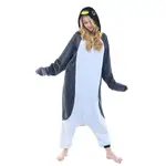 企鵝 新款搖粒絨卡通動物連體睡衣連身睡衣男女家居萬聖節COSPLAY情侶裝