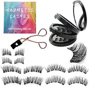 Magnetic Eyelashes, Joyeee Dual Magnetic False Eyelashes Fake Eye Lashes Black Curly Wispy Thick Fluffy Reusable with Applicator No Need Glue 3D Look Eye Makeup for Girls Teen Women Starter Gift Kit