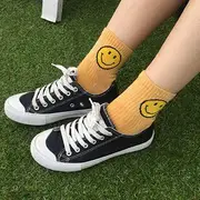 Smiley Face Ankle Socks Gray - One Size