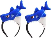 AIMALL Cute Shark Plush Headband, 2pcs, Blue Cartoon Animal Hair Accessories, Funny Face Washing Headband for Women, 10.6" Long