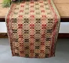New Primitive CHRISTMAS RED GREEN COVERLET TABLE RUNNER Woven Topper 56"