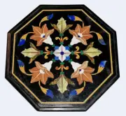 14" Black Marble Coffee Table Top malachite Pattern Inlay Corner Table