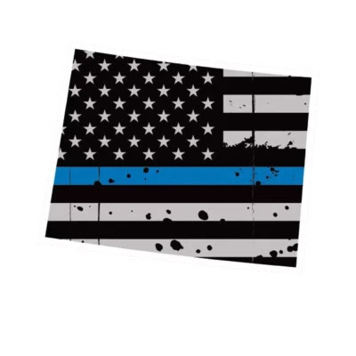 Distressed Thin Blue Line Wyoming State Shaped Subdued US Flag Sticker