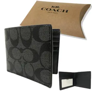 【COACH】C LOGO 6卡證件男款輕便短夾禮盒(黑灰)
