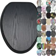 Adjustable Black Wood Toilet Seat with Comfortable Soft Close & Strong Hinges
