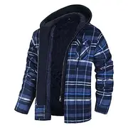Men's Shirt Jacket Winter Jacket Overshirt Shacket Plaid / Striped / Chevron / Round Vacation Daily Wear Black Red Navy Blue Royal Blue Long Sleeve Hooded Fall