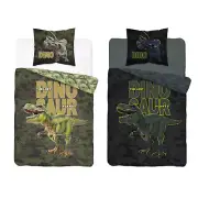 Dinosaur Single Duvet Cover Set EU Size T-Rex Glow in Dark Cotton 2-in-1 Designs