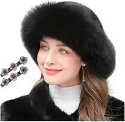 [ROCOTT] Women's Faux Fur Fashion Hat for Winter, Russian Style Warm Cap Hat Faux Fur Headband (Color : Black#1, Size : One Size)