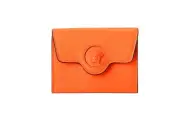 Versace Women's Orange Pebbled 100% Leather Medusa Head Card Case Wallet
