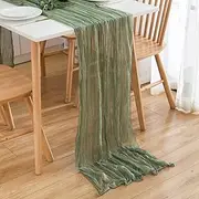 CHUQING Cheesecloth Table Runner Sage Green 27 x 118 Inch Cheese Cloth Boho Rustic Gauze Table Runner for Wedding Spring Easter