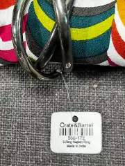 NWT 6 Crate and Barrel Silver 3 Ring napkin rings With Colorful, 20 In.² Napkins