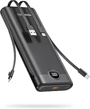 VEEKTOMX 30000mAh Portable Charger, 22.5W Fast Charging Power Bank with 4 Built-in Cables, USB-C Powerbank with 4 Outputs & 2 Inputs, LED Display & Safety Protection Battery Bank for iPhone 15 Samsung