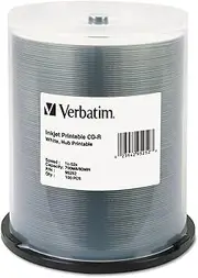 Verbatim 700MB 52x 80 Minute White Inkjet and Hub Printable Recordable Disc CD-R, 100-Disc Spindle 95252