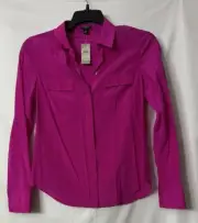 NWT Ann Taylor Silk Womens Long Sleeve Button Front Top Blouse Shirt Size 2
