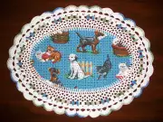 New Handmade Oval Crochet Doily--Cats and Dogs/Dalmation #229
