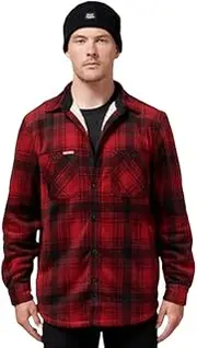 [Generic] 2 x Mens Legends Sherpa Fleece Jacket Shirt Camper Red + Free Beanie