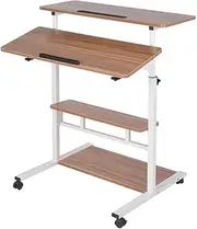 Overbed Table Height Adjustable Mobile Desk Sit to Stand Table Laptop Sit-Stand Cart Ergonomic Small Standing Sofa Chair Side Overbed with Wheels Office Home Computer