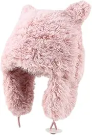 [ZSYTF] Plush Ox Horn Shape Trapper Hat for Women Girls Warm Winter Hats Trapper Hat with Earflaps Windproof Ski Cap, Pk, One Size