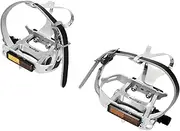 Wellgo R104 Classic Road Touring Pedals w/Toe Clips & Leather Straps, WE2784