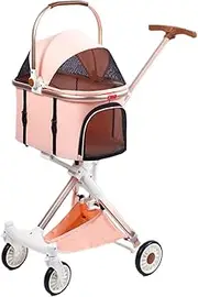 Foldable Dog Stroller Pet Stroller Cat Carrier Folding Pet Trolley for Small Pets, Pink