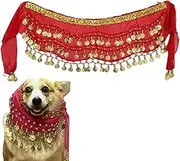 SJWOW Belly Dancing Skirts for Dogs, Corgi Dog Costume Dog Waist Chain Butt Curtain for Pet Party and Pet Day (Red)