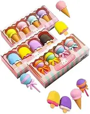 Honwor 12-Piece Set of 3D Cute Mini Ice Cream Donut Take Apart Erasers - Fun and Cool Puzzle Desk Pet Erasers for Girls