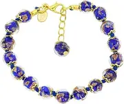[Glass Of Venice] Murano Glass Bracelet Italian Blue Sommerso Sparkling Beads Handmade Blown Glass - Murano Glass Bracelets for Women