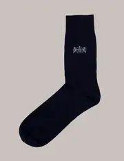 Hawes & Curtis 3 Pack Navy Crest Cotton Socks Size: Large