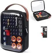 Luxtude Battery Storage Organizer, Clear Battery Organizer Storage Case with Tester,Hard Batteries Holder, Portable Batteries Case Organizers, Drawer Caddy, Camping Accessories (Black)