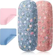 [Radsocken] 2 PCS Glasses Case for Women, Hard Shell Eyeglasses Case Floral Eyeglass Cases Portable Spectacle Cases Clamshell Eyeglasses Cases with 2 Lens Cleaning Cloth for Glasses Storage