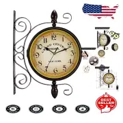 Classic Vintage Wall-Mounted Clock - 8-inch Double-Sided with Roman Numerals