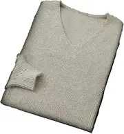 [Hamthuit] Men's V-Neck Sweater Loose Fit Sweater with Warm Solid Color Knitted Slim Fit Pullover